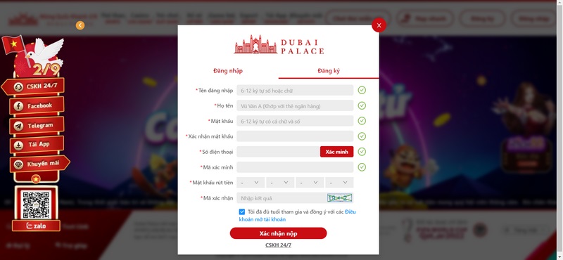 Các bước đăng ký Dubai Palace nhanh chóng và dễ thực hiện 2 Hoàn Tất Đăng Ký Dubai Palace Sau Khi Thông Tin Cung Cấp Chính Xác