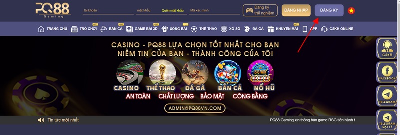 Đăng ký PQ88 nhanh chóng chỉ cần vài thao tác đơn giản 1 Vào Đường Dẫn Trang Chủ Của Nhà Cái Và Bấm Chọn Đăng Ký Chuẩn Xác