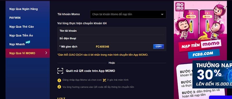 Hướng dẫn nạp tiền FCB8 và rút tiền theo từng hình thức 1 Phương Thức Thanh Toán Tại Fcb8 Đang Hỗ Trợ Rất Đa Dạng